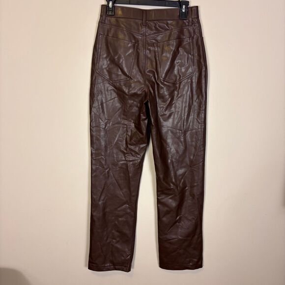 Abercrombie & Fitch Brown The 90's Straight Ultra High Rise Faux Leather Pants 2 - Picture 2 of 6